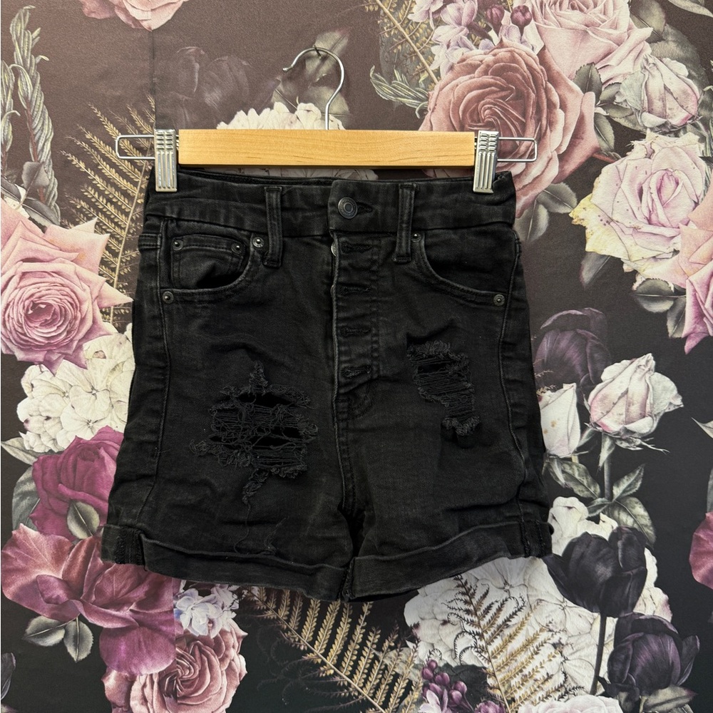 Aeropostale Black Jean Shorts with Distressed Detailing Size 0
